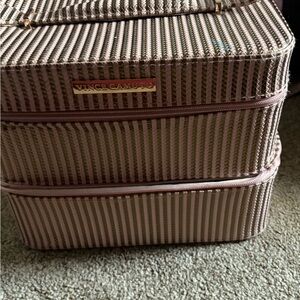 Vince Camuto Pink and Cream Striped Cosmetic Case